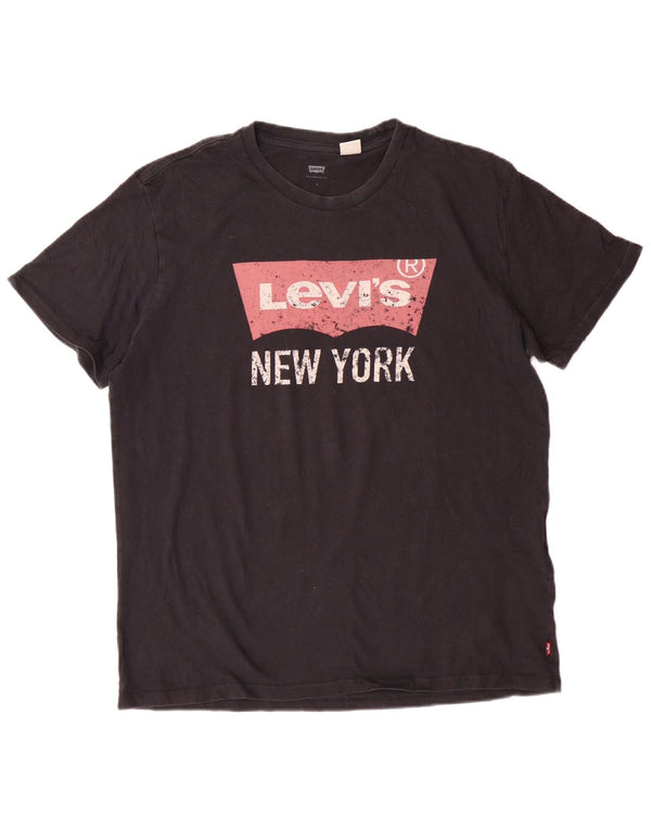 LEVI'S Womens Graphic T-Shirt Top UK 16 Large Black Cotton