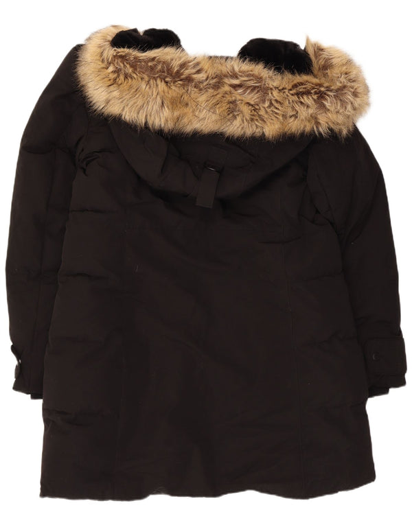 Damski płaszcz z kapturem i ociepleniem Zara UK 16, duży, czarny poliester