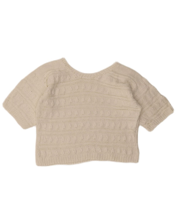 Sweter damski w stylu vintage z krótkim rękawem i dekoltem w łódkę UK 14 Średni biały