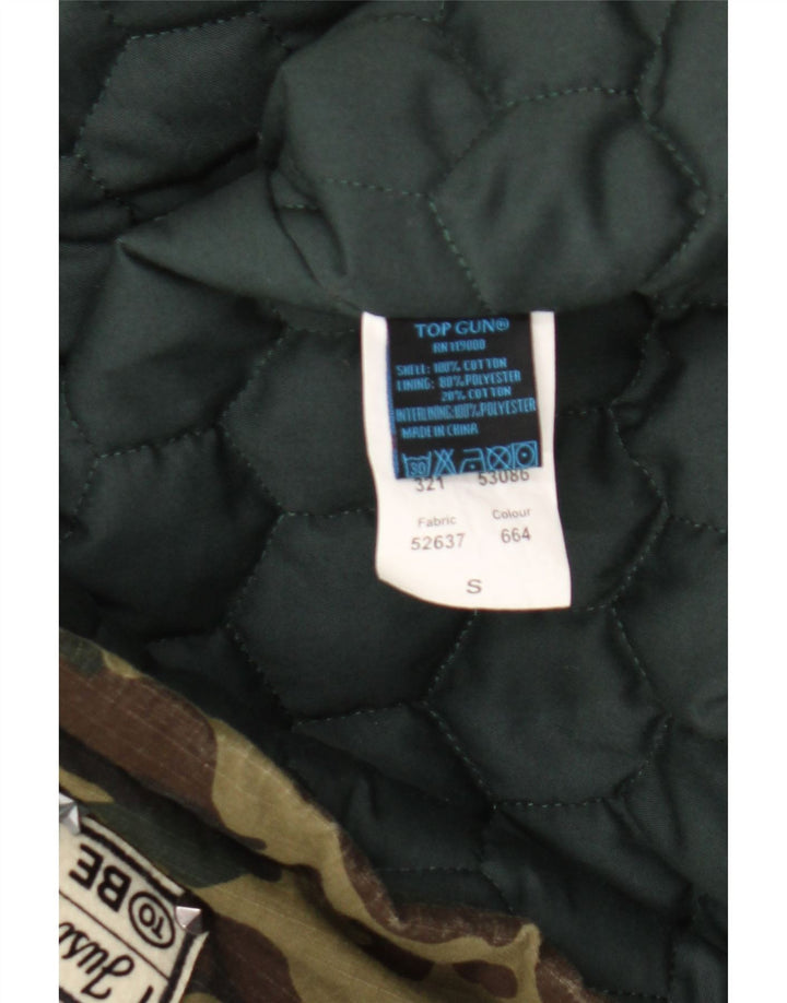 Vintage damski płaszcz oversize z grafiką UK 10, mały kamuflaż khaki