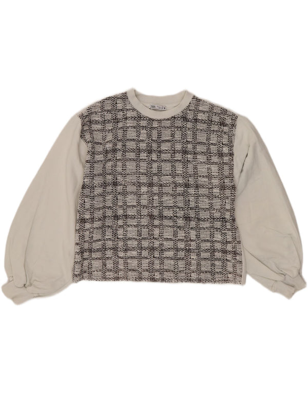 Damska bluza oversize Zara Crop UK 10, mała, biała, bawełniana kratka