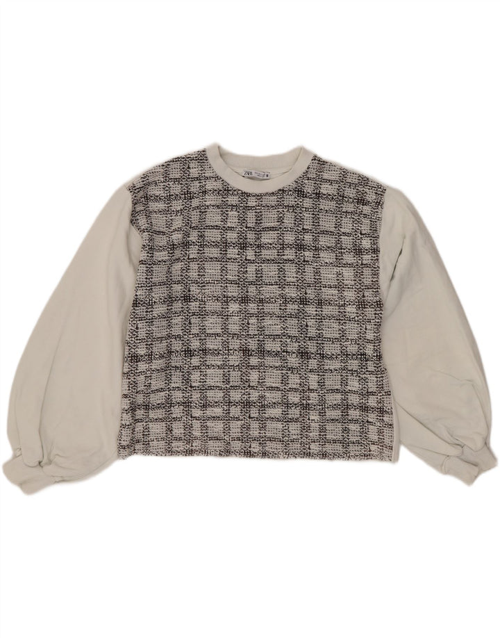 Damska bluza oversize Zara Crop UK 10, mała, biała, bawełniana kratka