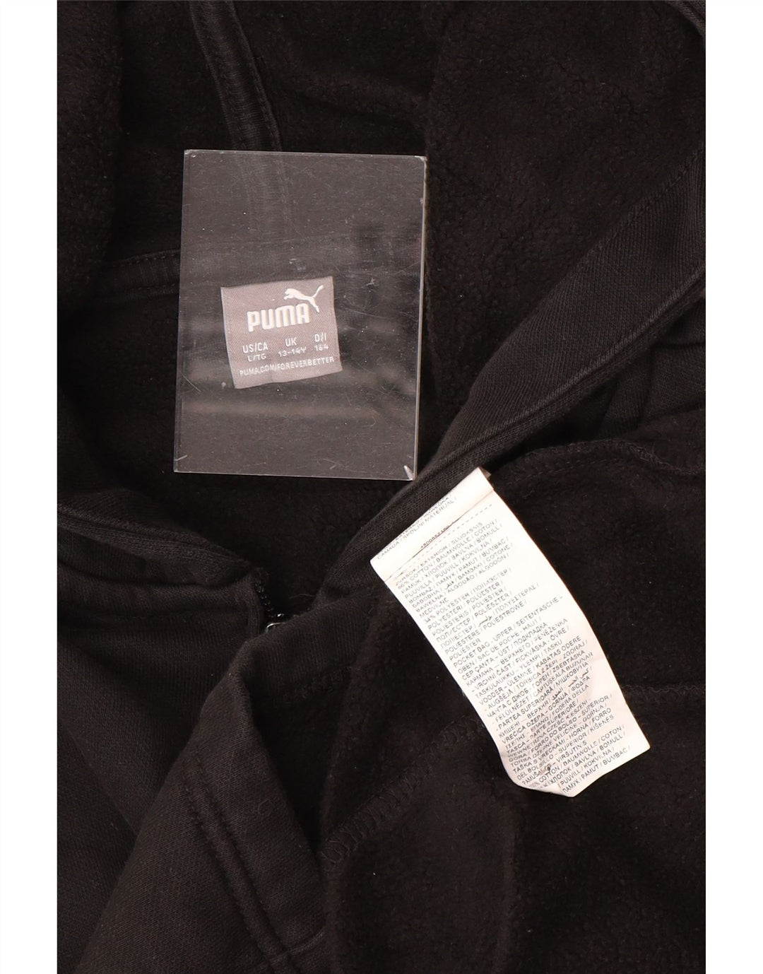 Dziewczęcy sweter z kapturem i grafiką PUMA, zapinany na zamek, 13-14 lat, czarna bawełna