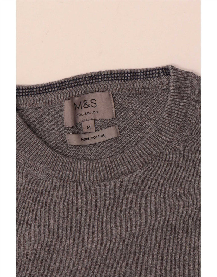 Marks & Spencer Męski sweter z okrągłym dekoltem, średnioszary, bawełniany
