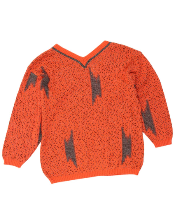 Sweter damski w stylu vintage z dekoltem w kształcie litery V, UK 16, duży, pomarańczowy, nakrapiany