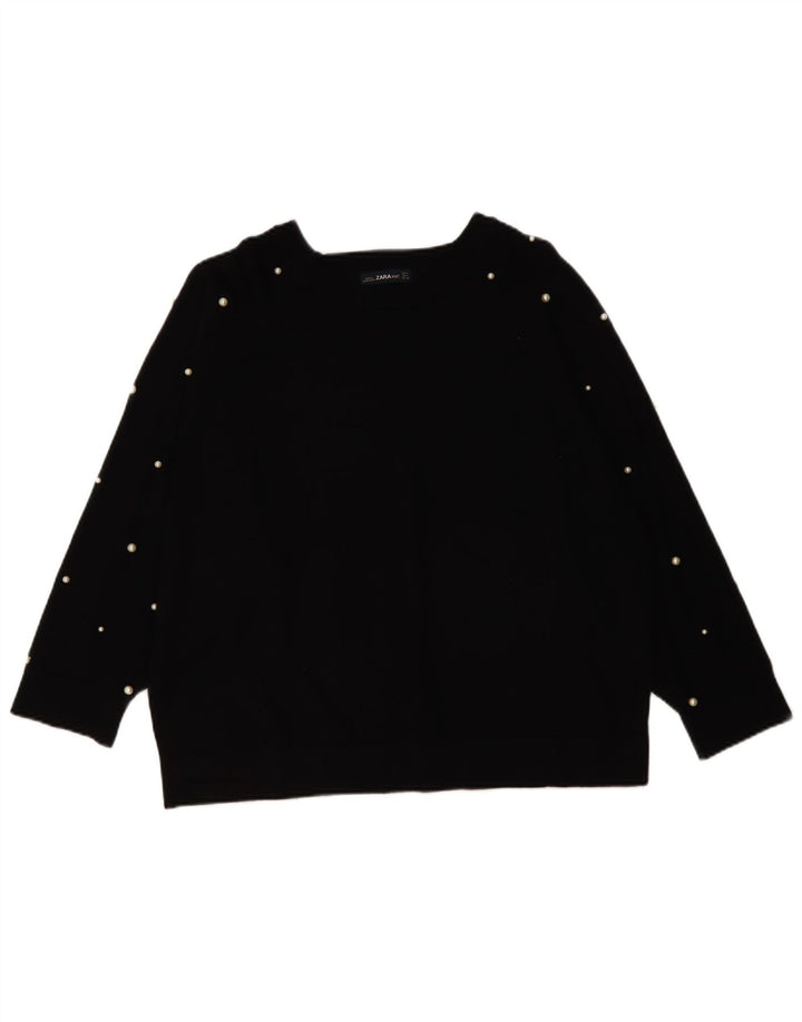 Damski sweter oversize z dekoltem w łódkę Zara UK 14, średni czarny