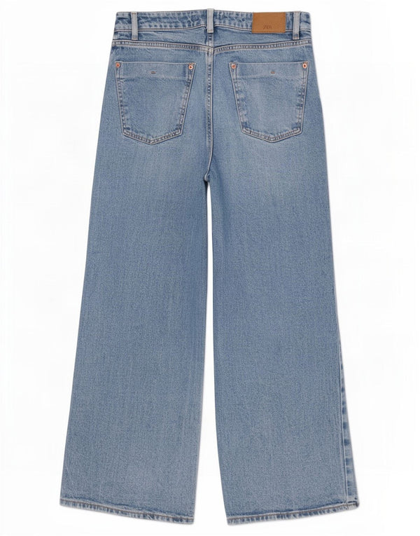 Damskie jeansy Zara z wysokim stanem i szeroką nogawką EU 36 XS W26 L27 Niebieskie