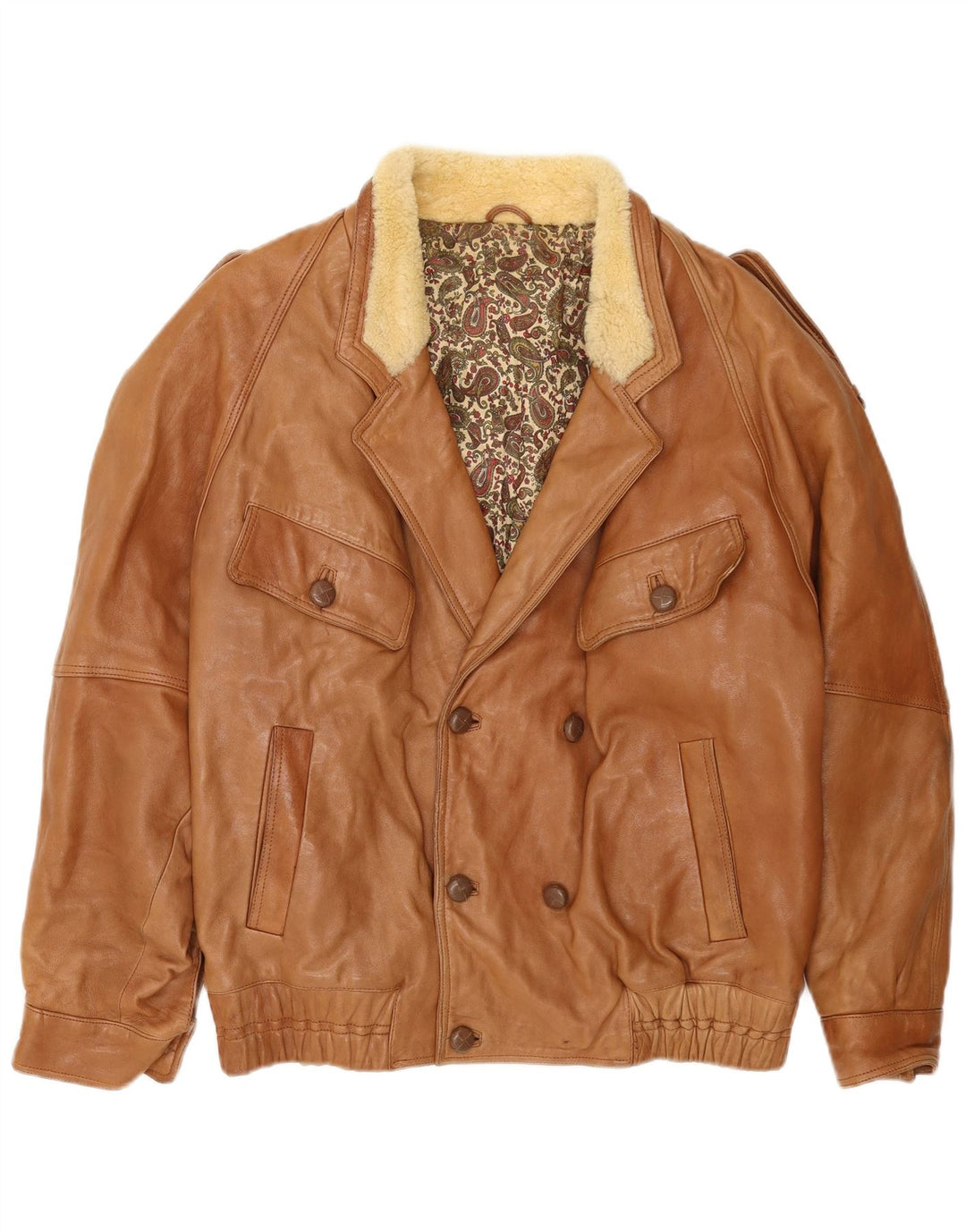 Vintage męska kurtka wojskowa dwurzędowa UK 40 duża beżowa skóra