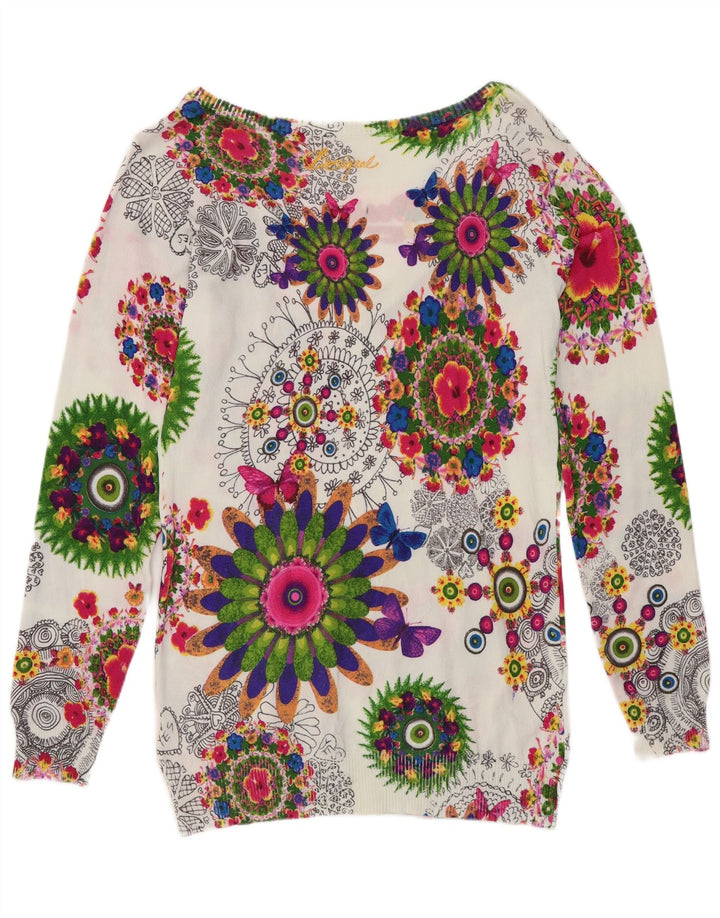 Damski sweter Desigual z dekoltem w kształcie litery V, UK 12, średni, wielokolorowy w kwiaty