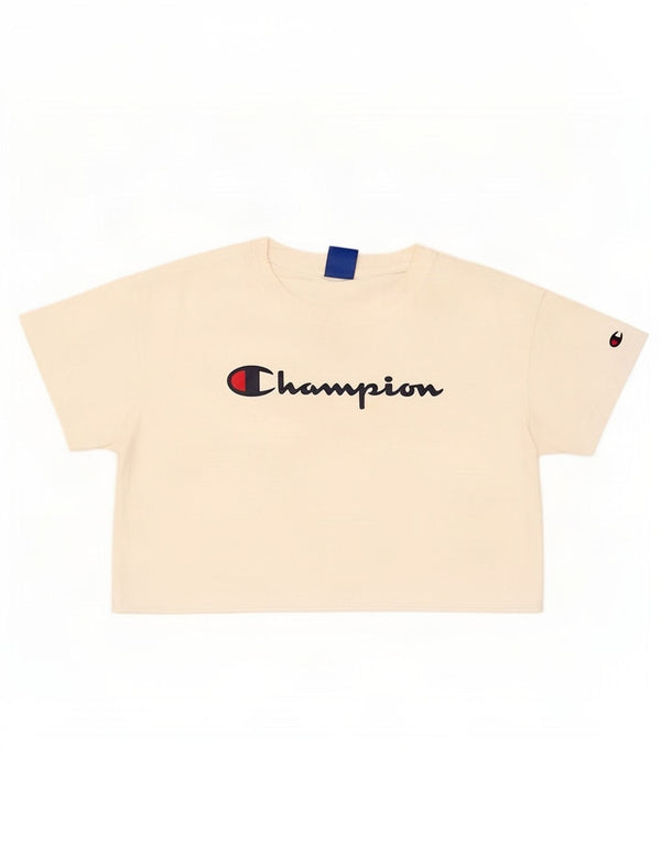 Damska koszulka Champion Crop Graphic Top UK 14 Średnia biała bawełna