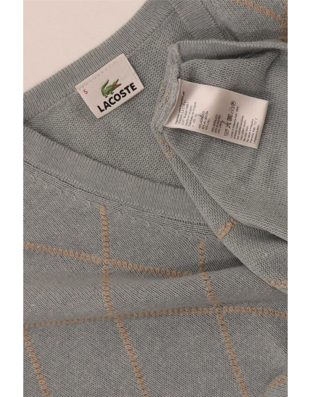 Lacoste Męski sweter z dekoltem w kształcie litery V, rozmiar 5, duży, niebieski Argyle/Diamentowy akryl