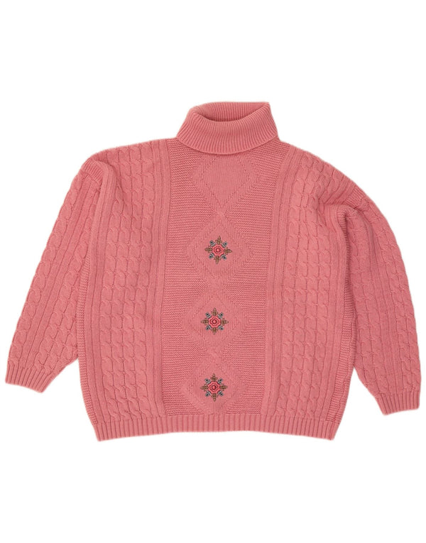 VINTAGE damski sweter oversize z golfem UK 18 XL w różowe kwiaty