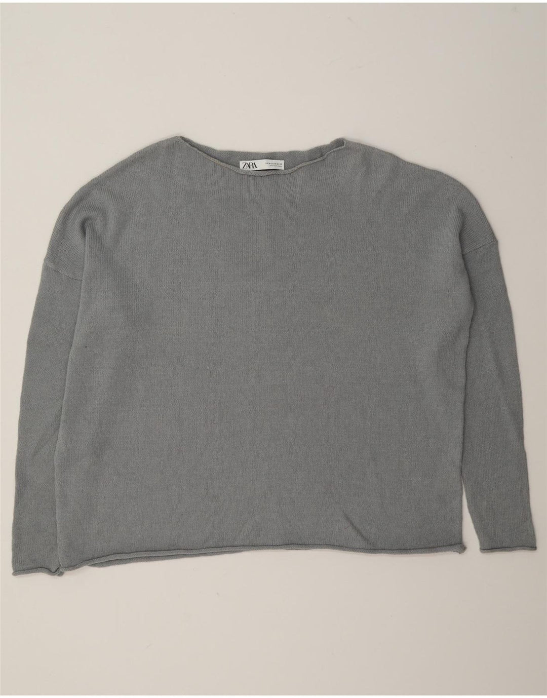 Damski sweter oversize z dekoltem w łódkę Zara UK 14, średnioszary, bawełniany