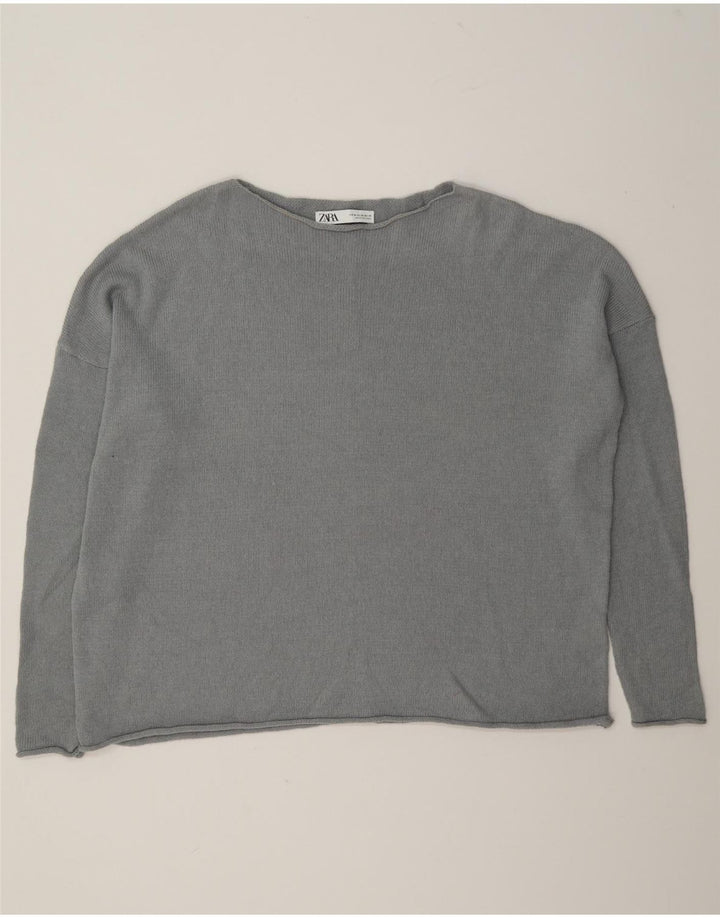 Damski sweter oversize z dekoltem w łódkę Zara UK 14, średnioszary, bawełniany