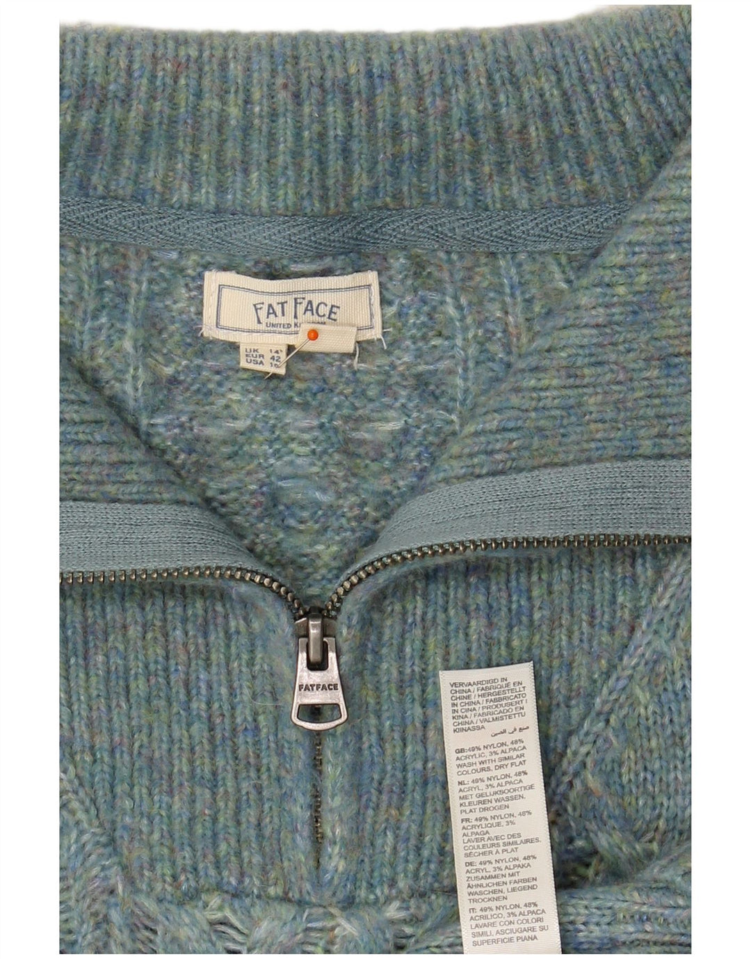 Damski sweter zapinany na zamek FAT FACE UK 14, duży, turkusowy nylon