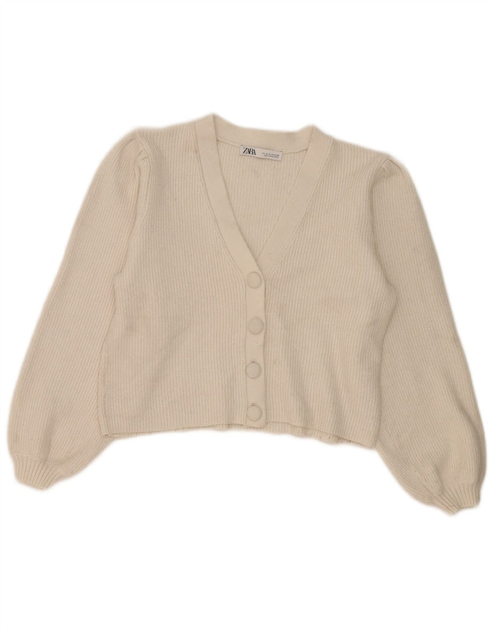 Sweter damski Zara Crop Cardigan UK 14 Średni złamanej bieli, wiskoza