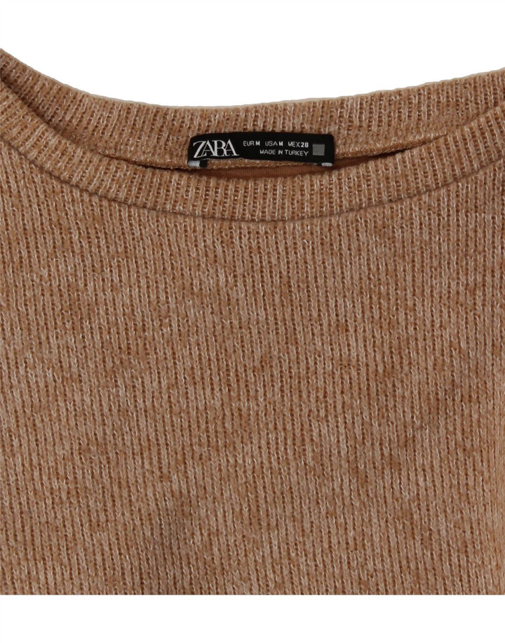 ZARA Womens Crop Boat Neck Jumper Sweater UK 14 Medium Brown Vintage Zara and Second-Hand Zara from Messina Hembry 