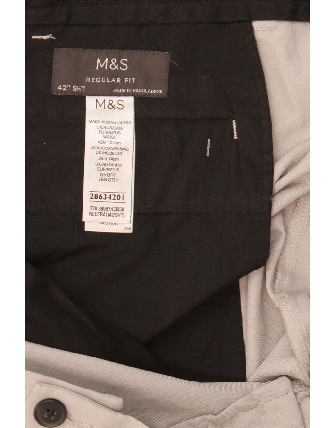 Męskie spodnie chino o regularnym kroju Marks & Spencer W42 L28 Szary poliester
