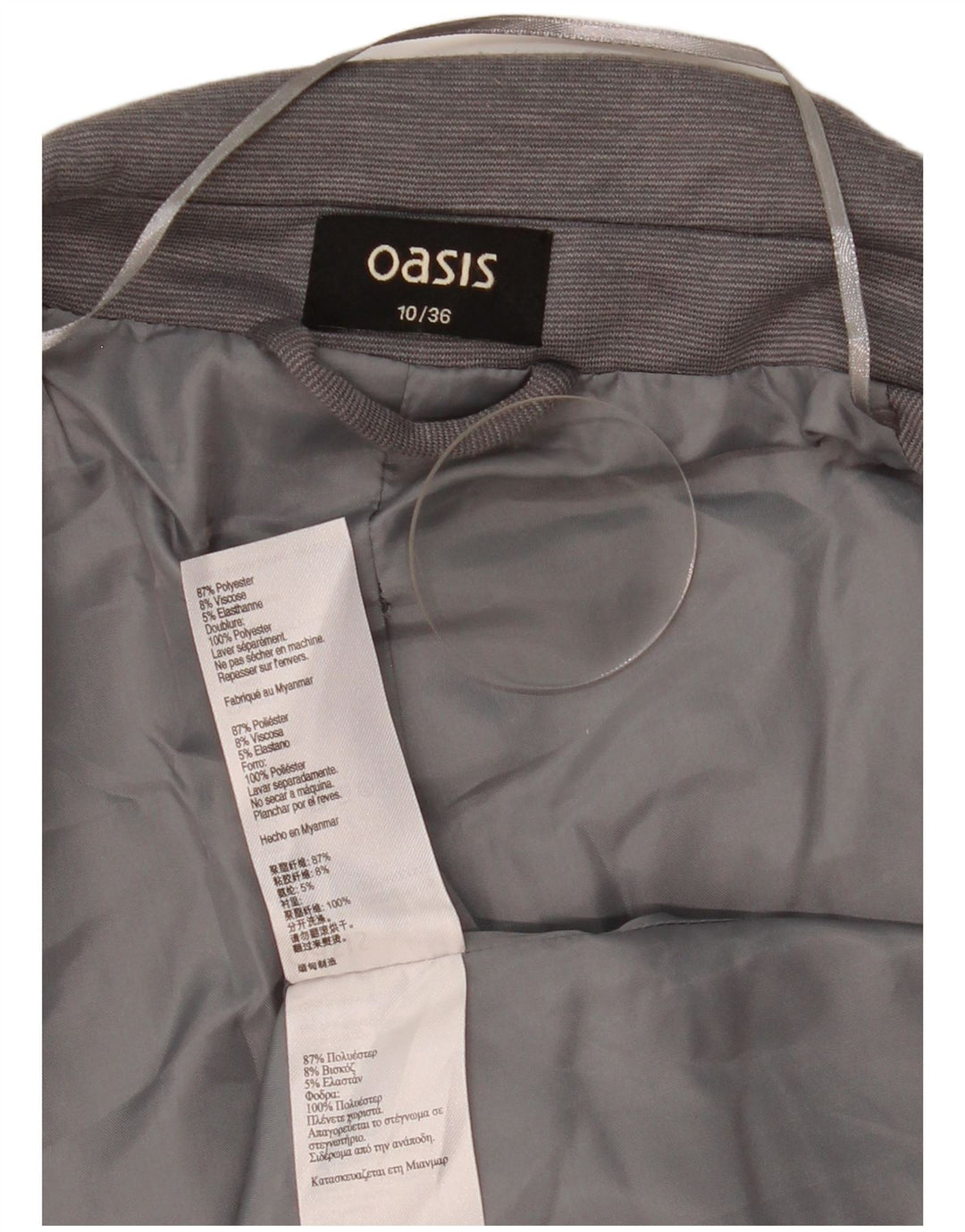 Damska otwarta marynarka Oasis UK 10, mała, szara, poliestrowa w prążki