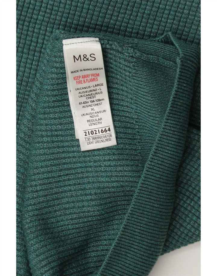 Marks & Spencer Męski sweter z okrągłym dekoltem, duży, zielony, poliester