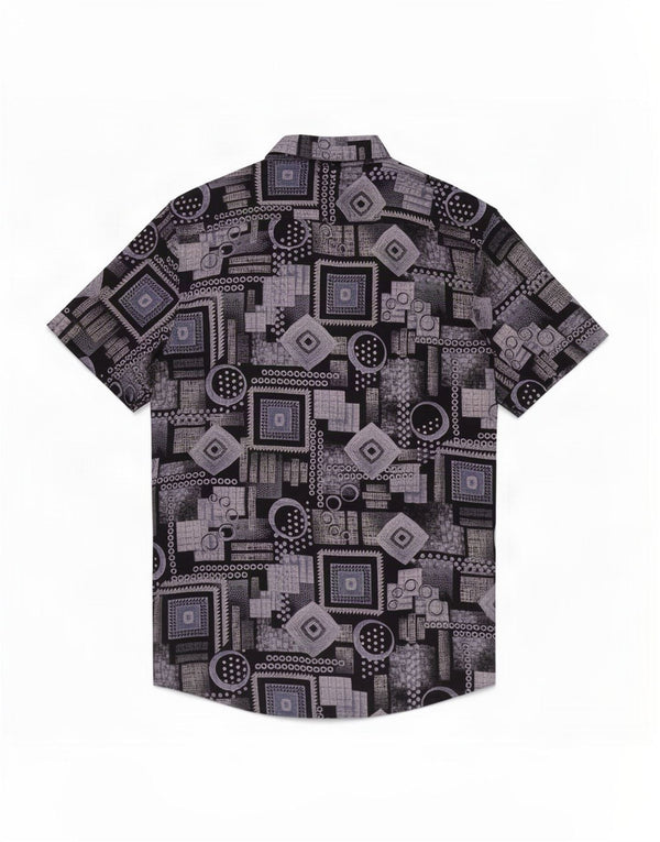 Koszula męska z krótkim rękawem w stylu vintage XL Granatowa, geometryczna wiskoza