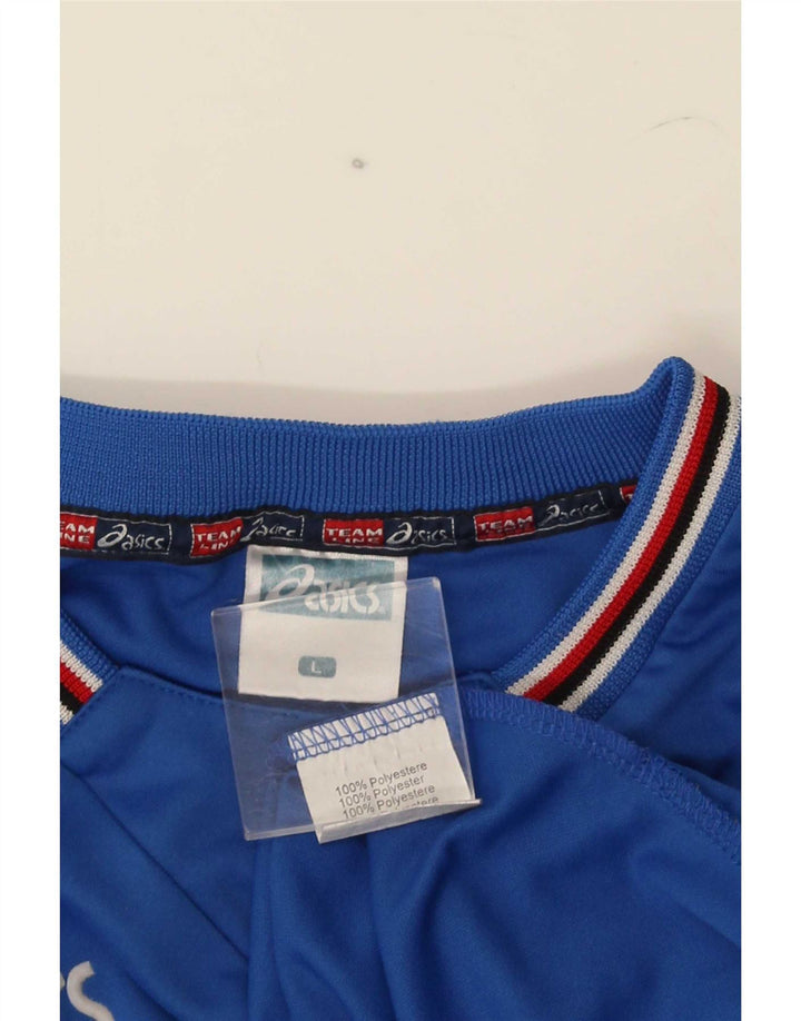 Męski graficzny top Asics z długim rękawem, duży, niebieski, poliestrowy w paski