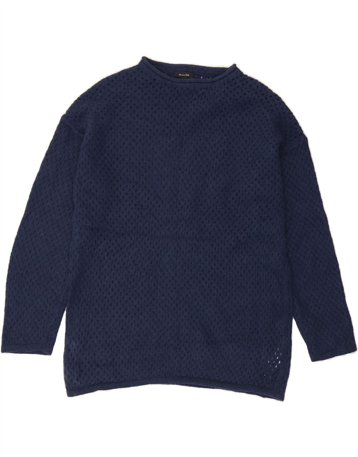 MASSIMO DUTTI Womens Boat Neck Jumper Sweater UK 14 Medium Navy Blue Wool Vintage Massimo Dutti and Second-Hand Massimo Dutti from Messina Hembry 