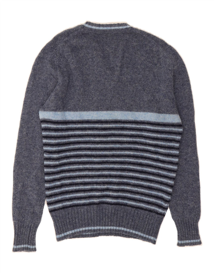 ST. BERNARD Mens V-Neck Jumper Sweater UK 40 Medium Navy Blue Striped Wool Vintage St. Bernard and Second-Hand St. Bernard from Messina Hembry 