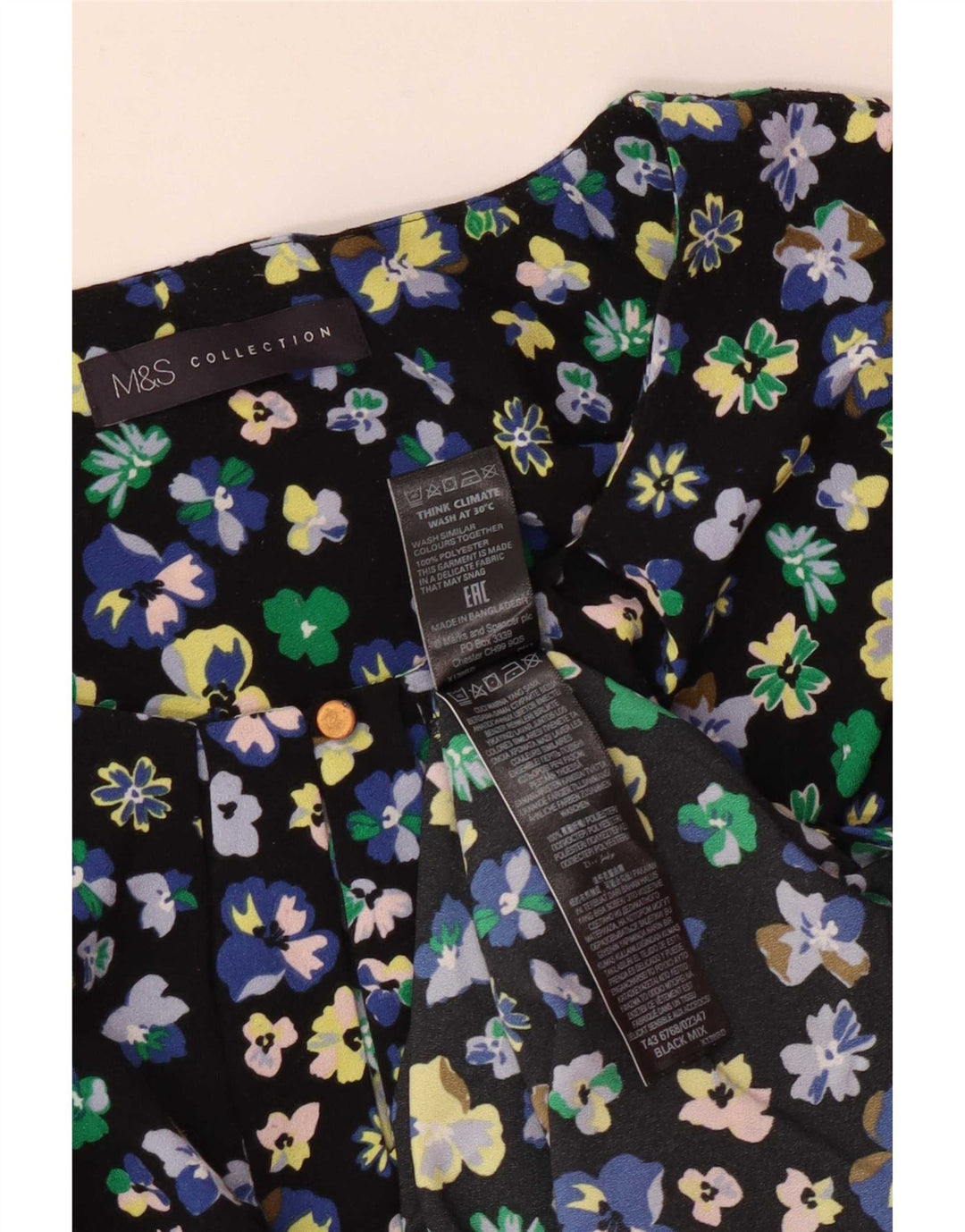 Bluzka damska Marks & Spencer UK 12, średni czarny, kwiatowy poliester