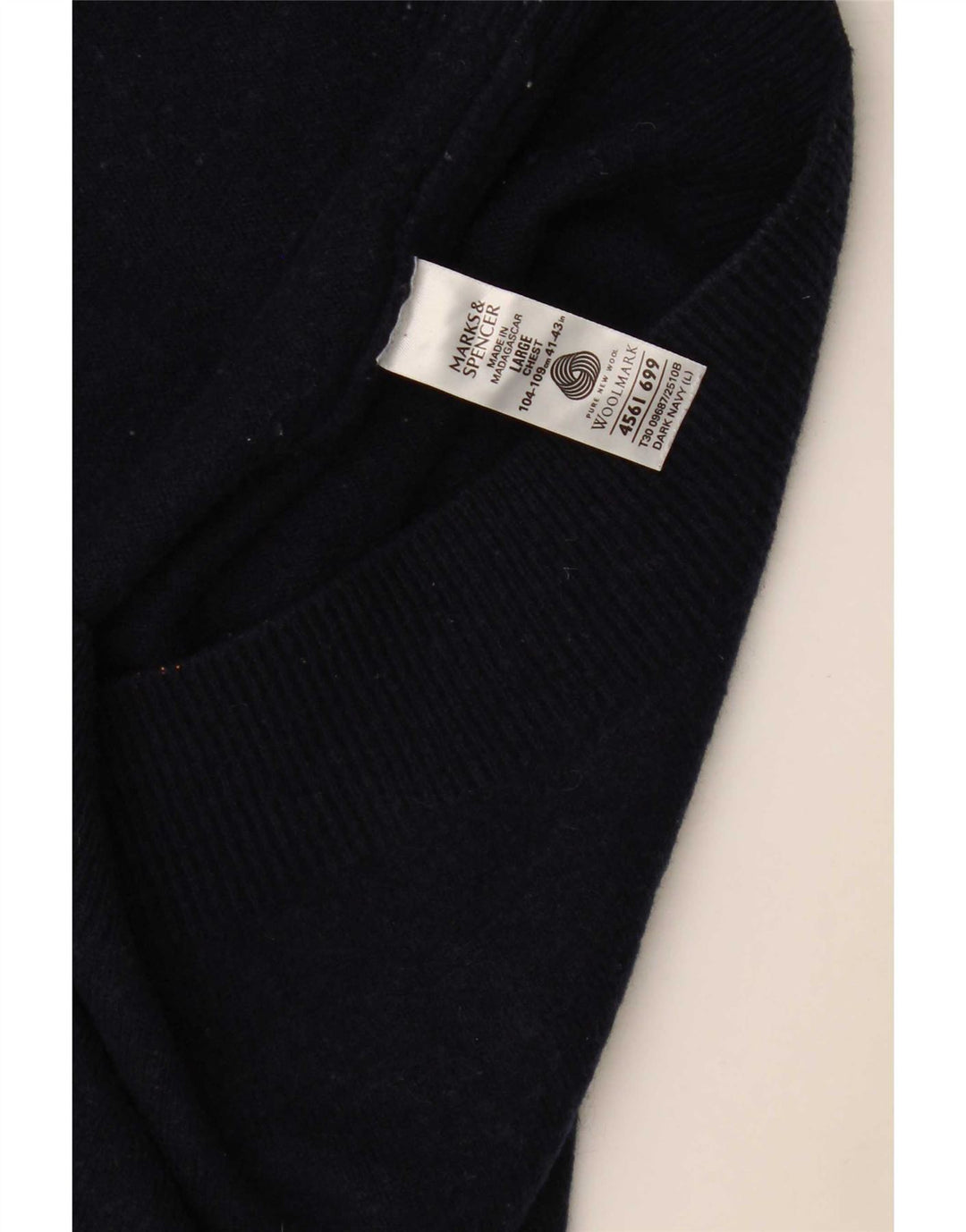 Marks & Spencer Męski sweter z dekoltem w kształcie litery V, duży, granatowy, z owczej wełny