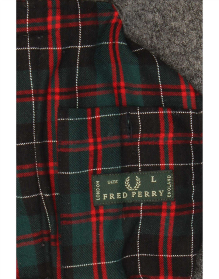 Męska dzianinowa kurtka marynarska Fred Perry UK 40 duża, szara wełna