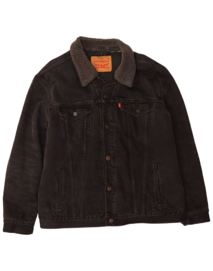 Męska kurtka dżinsowa Levi's Sherpa UK 44 2XL Czarna bawełniana