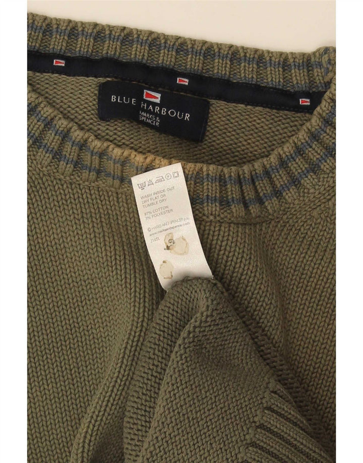 Marks & Spencer Męski sweter z okrągłym dekoltem, duży, zielony, bawełniany
