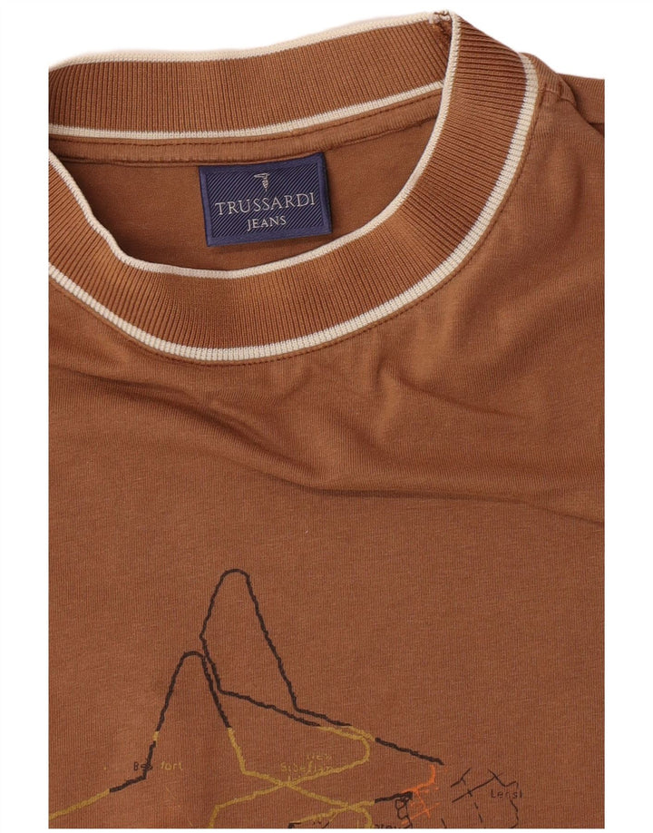 Męski top z grafiką Trussardi Jeans z długim rękawem, średniobrązowy, bawełniany