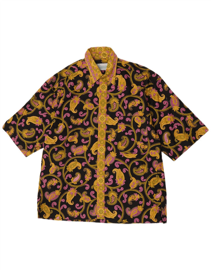 Koszula męska z krótkim rękawem w stylu vintage, średnia czarna paisley
