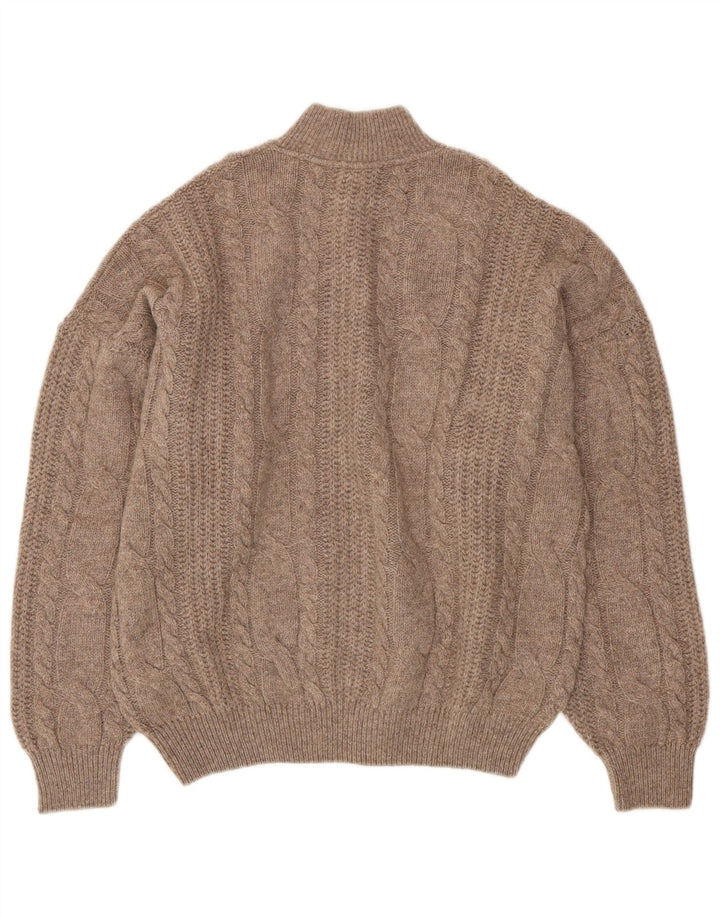 Vintage męski sweter zapinany na guziki, XL, brązowa wełna