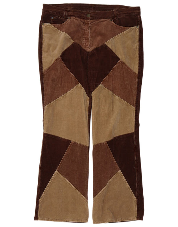 Damskie sztruksowe spodnie Bootcut w stylu vintage UK 18 XL W38 L30 Brązowy blok kolorów