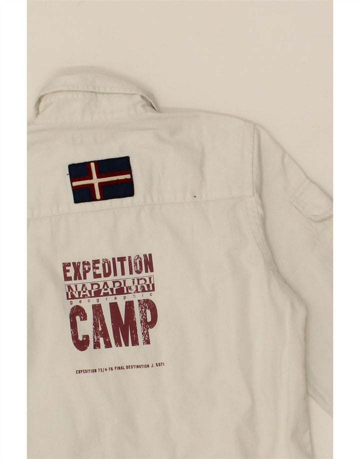 NAPAPIJRI Boys Graphic Shirt 9-10 Years White Cotton Vintage Napapijri and Second-Hand Napapijri from Messina Hembry 