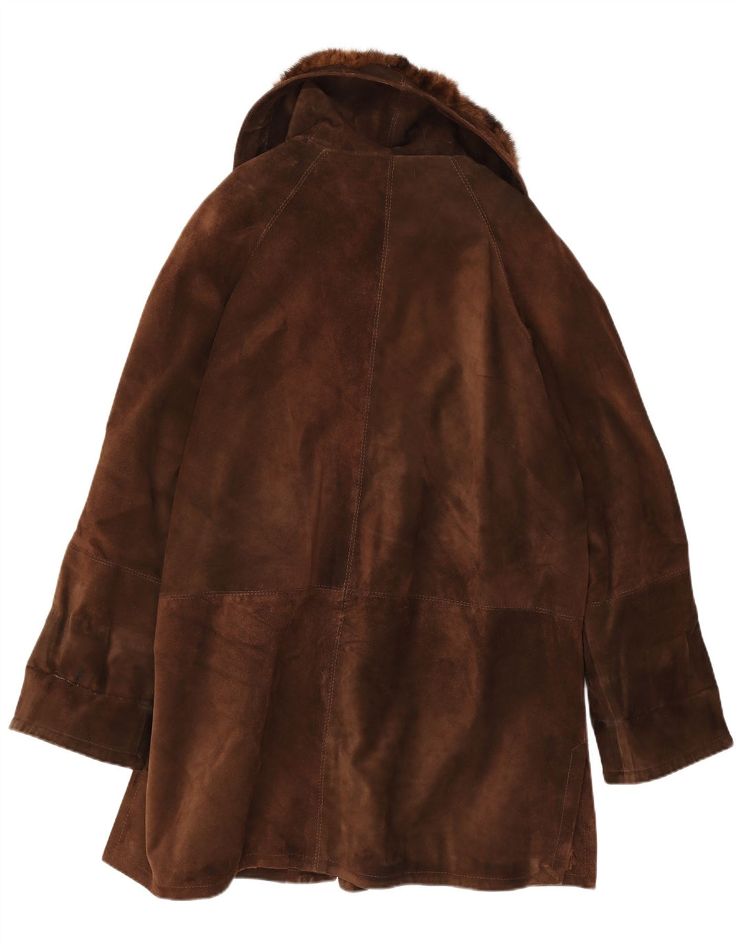 Vintage damski oversize'owy zamszowy płaszcz IT 46, duża brązowa skóra