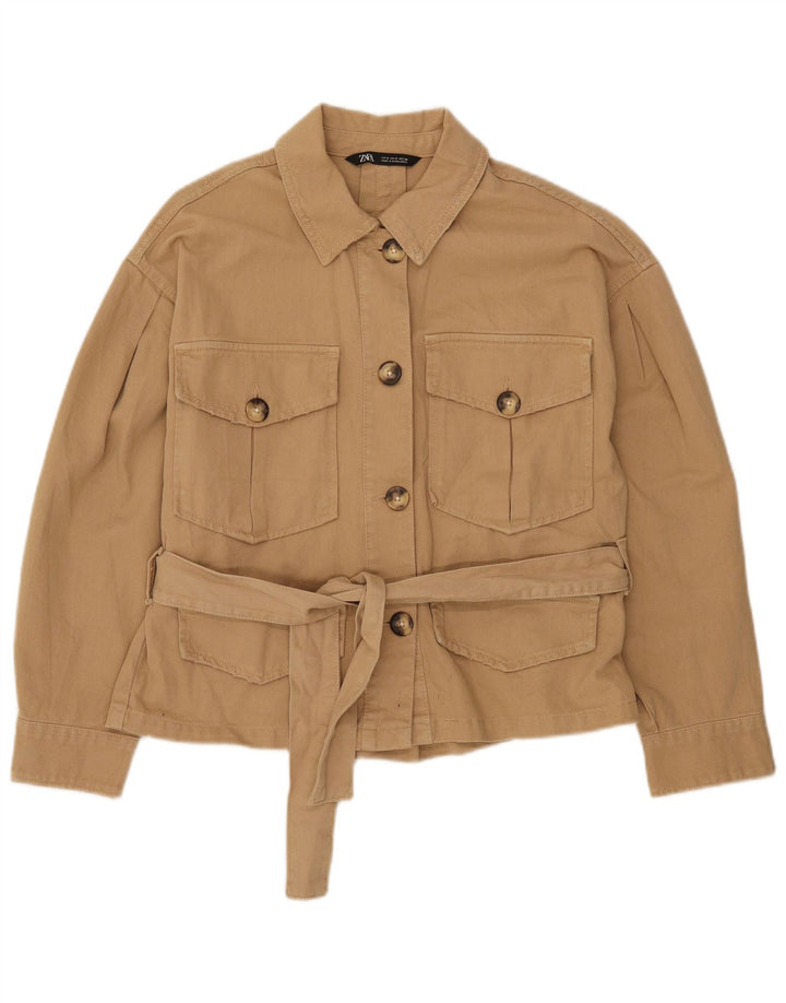 Damska kurtka typu oversize z rękawem 3/4 Zara UK 10, mała, beżowa, bawełniana