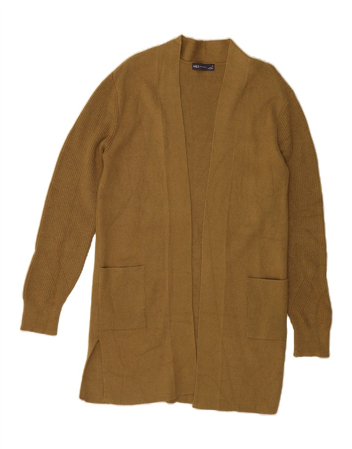 MARKS & SPENCER Womens Longline Open Cardigan Sweater UK 12 Medium Khaki Vintage Marks & Spencer and Second-Hand Marks & Spencer from Messina Hembry 