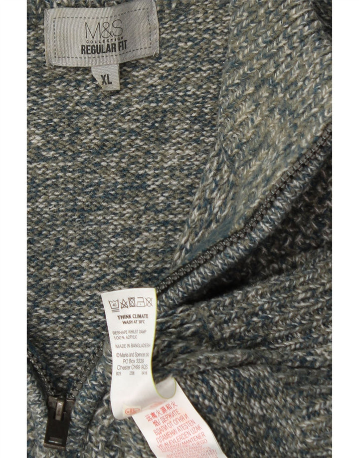 MARKS & SPENCER Męski sweter o regularnym kroju, zapinany na zamek, XL, szary, nakrapiany
