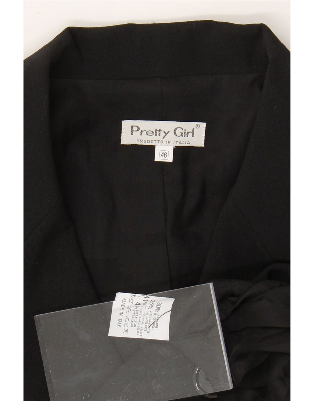 Damska marynarka VINTAGE o długiej linii i zapinana na 3 guziki IT 46, duży czarny poliester