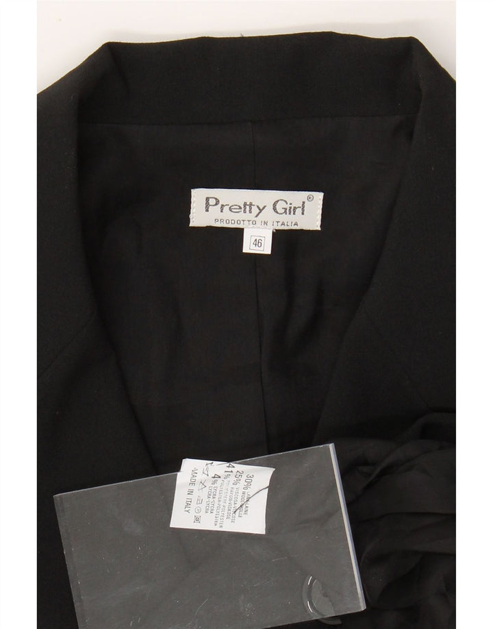 Damska marynarka VINTAGE o długiej linii i zapinana na 3 guziki IT 46, duży czarny poliester