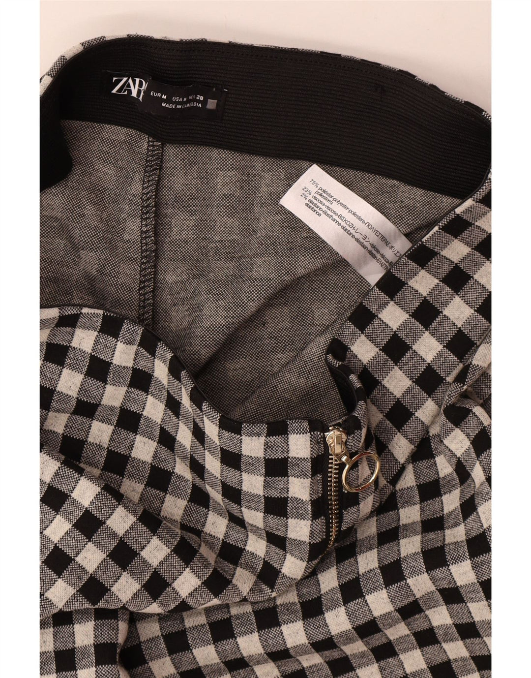 Spodnie damskie Zara Skinny Casual, średnie W28 L29, czarny poliester w kratkę