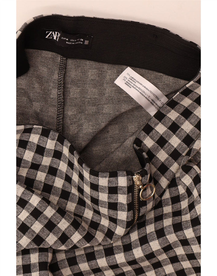 Spodnie damskie Zara Skinny Casual, średnie W28 L29, czarny poliester w kratkę