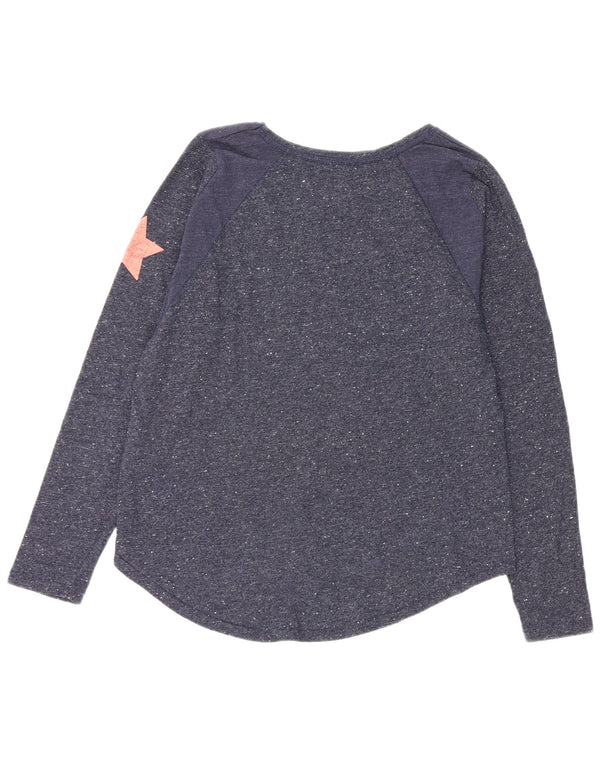 Damski top graficzny Superdry z długim rękawem, UK 14, średni granatowy nakrapiany