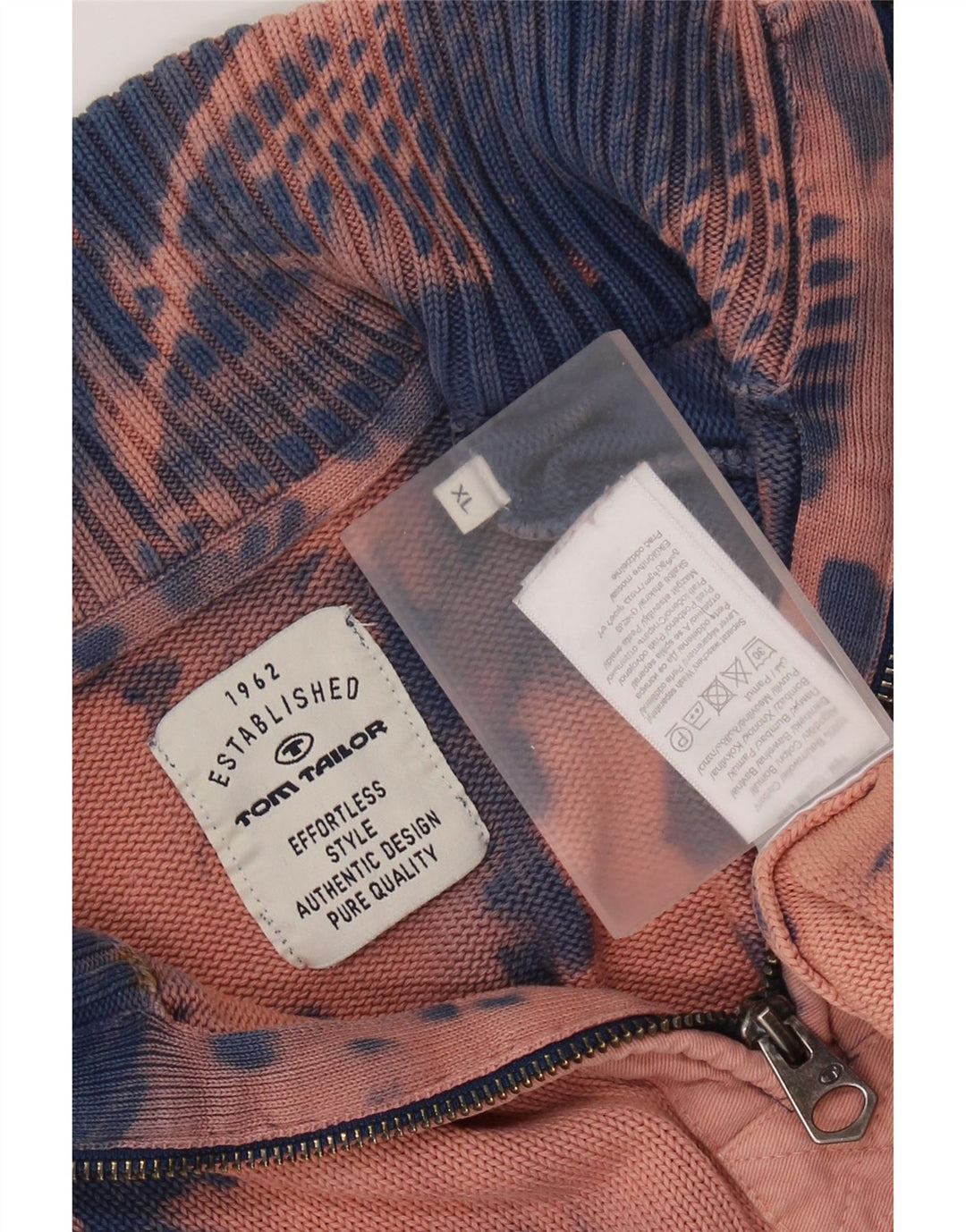 TOM TAILOR Męski sweter z zamkiem błyskawicznym XL Niebieski Tie Dye, bawełniany