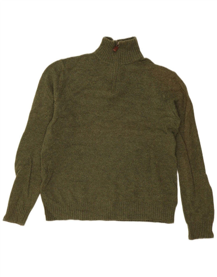 J. Crew Męski sweter z zamkiem błyskawicznym, średnio zielona wełna