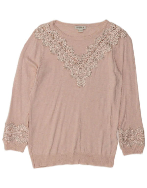 Damski sweter oversize MONSOON z dekoltem w łódkę UK 8 Small Pink Paisley